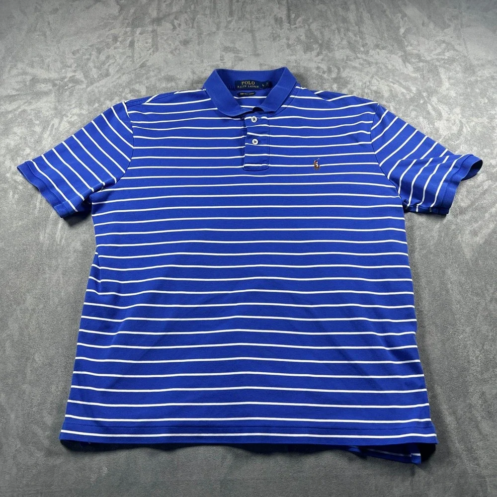 Polo Ralph Lauren Pima Soft Touch Polo Shirt Mens Large Blue White Stripe
